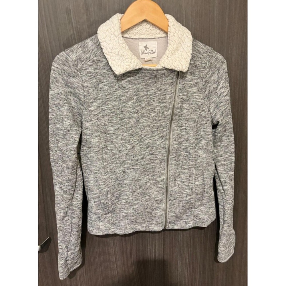 Others Follow Jacket Women's Medium Heather Gray Asymmetrical Zip Sherpa collar